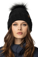 Vivisence Bonnet Et Cache Cou Pour Femme L'Automne et L'Hiver Avec Pompon En Fourrure Écologique Et Doublure En Polaire Ensemble Chaud Et Confortable Idéal Pour Les Activités Extérieures Pendant Les F, noir