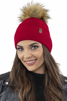 Vivisence Women's Winter Hat With Pom Pom Autumn Style Warm Yarn 7042, red
