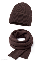 Vivisence Herren Set Mütze Schal Wolle Strick warm für Winter Alltag, braun