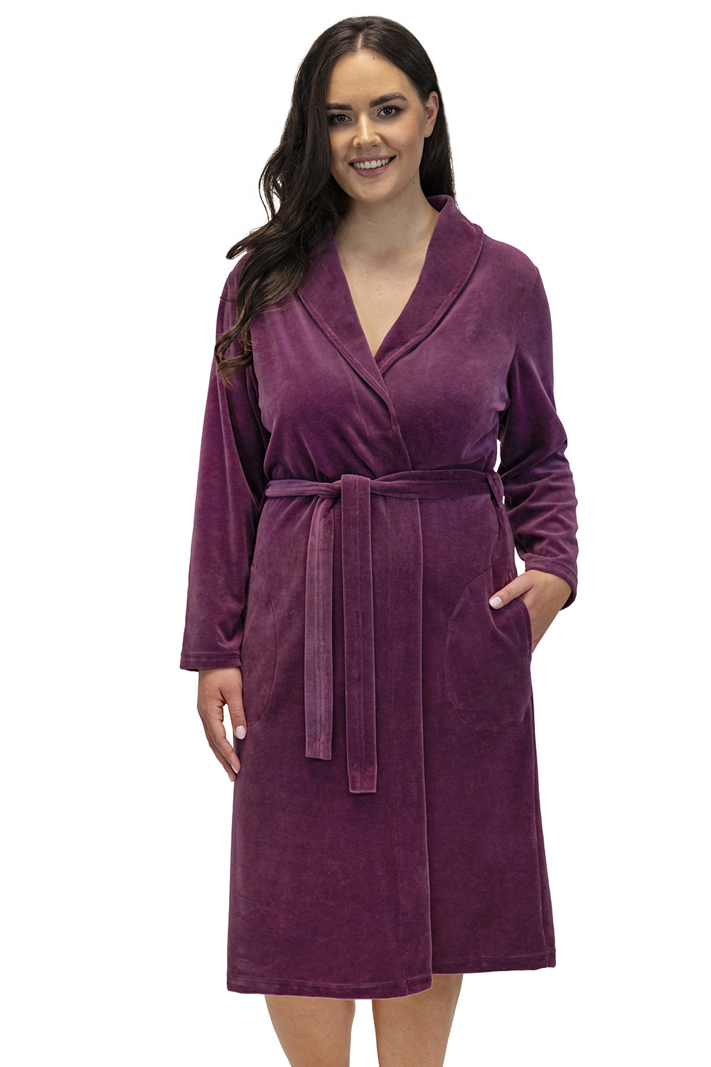 Vivisence Peignoir Femme Long Ceinture Poches Doux Classique Maison 5022, violet