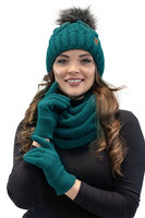 Vivisence Women Winter Hat Scarf And Gloves Set Soft Fleece Lining Cozy Warmth, dark turquoise