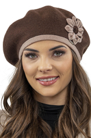 Vivisence Women's Winter Beret Autumn Warm With Floral Applique 7046, brown