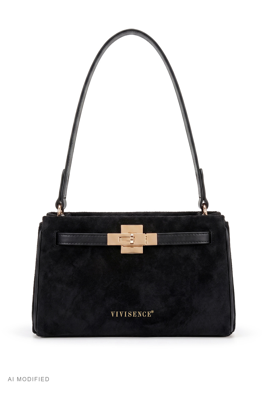 Vivisence Suede-Feel Shoulder Bag, Polyester Crossbody Bag, black