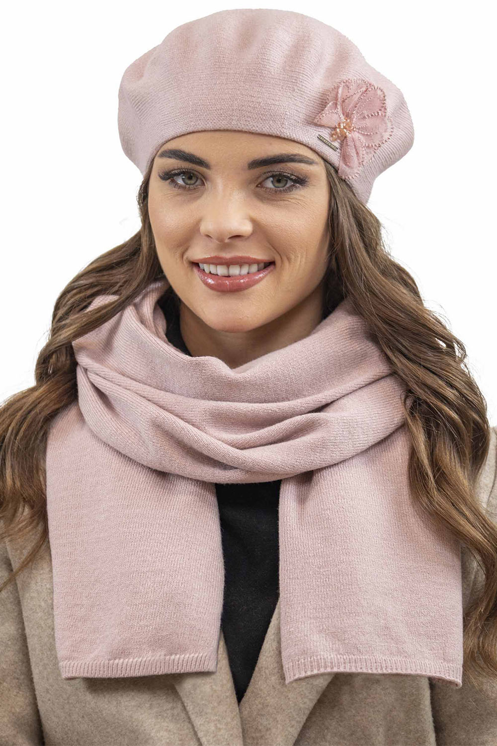 Vivisence Béret Femme Avec Appliqué Floral En Fil Idéal Pour Les Journées 7036, rose