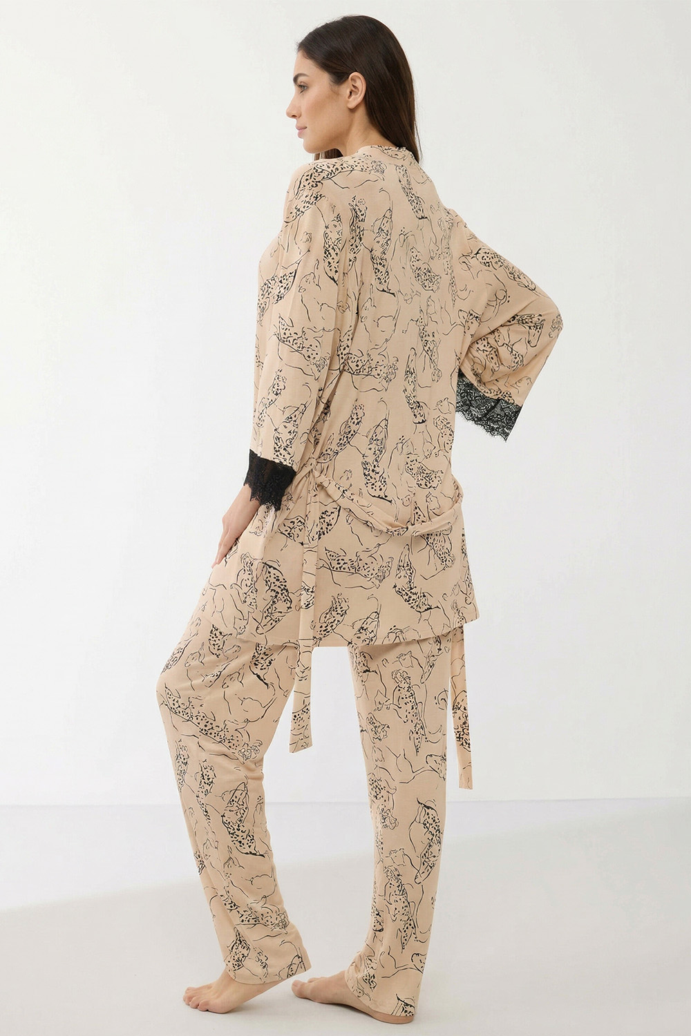 Vivisence Femme Ensemble De Nuit Trois Pieces Viscose Confort Et Elegance Pour Chaque Nuit, beige et noir