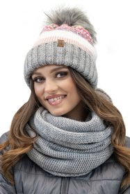 Vivisence Women's Pom Pom Hat Warm Yarn Antistatic Effect Winter Style 7099, Grey