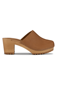 Vivisence Damen Clogs in Nubuk-Optik, Holzsohle, geschlossen, bequeme Pantoletten für Alltag und Büro, hellbraun