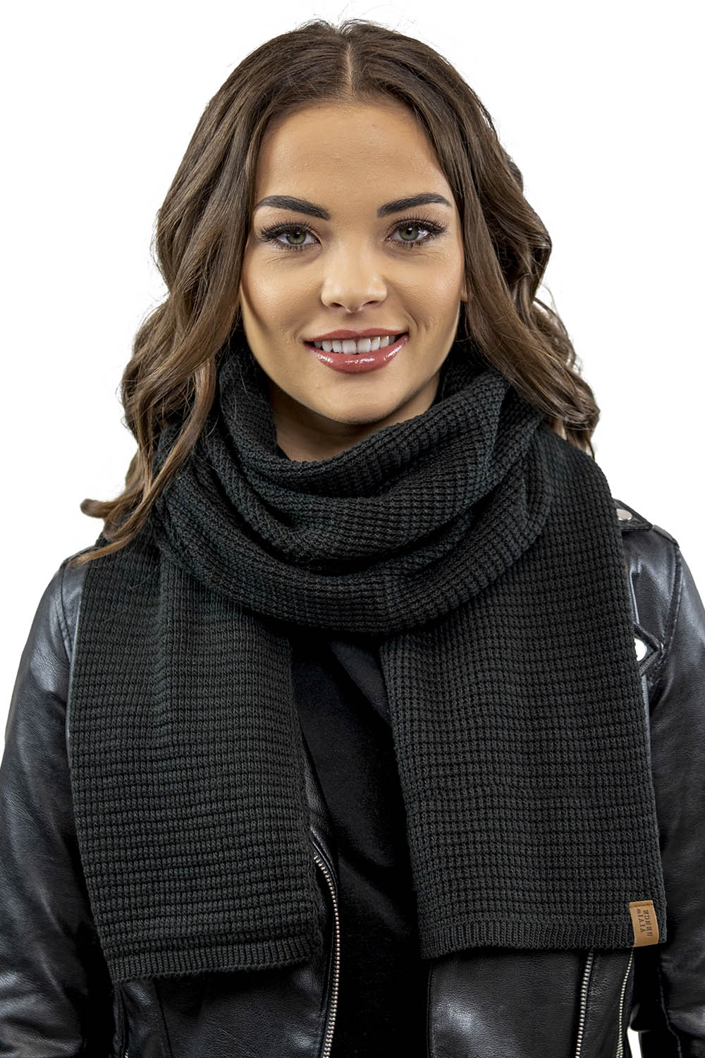 Vivisence Damen Schal Strick Warm Breit Weich Elegant Sportlich Winter 7041S, schwarz