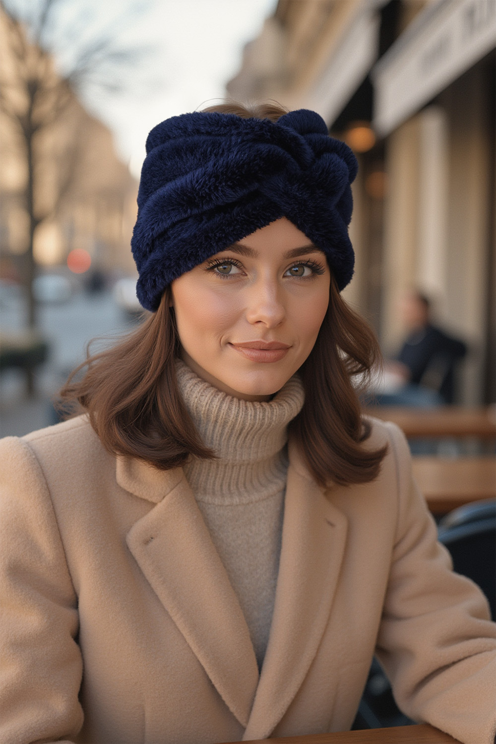 Vivisence Women Headband Soft Fluffy Knit Twist Front Cozy Warmth For Cold Days, dark blue