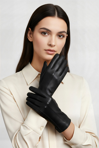 Vivisence Damen Lederhandschuhe Naturleder warme Innenfutter, schwarz