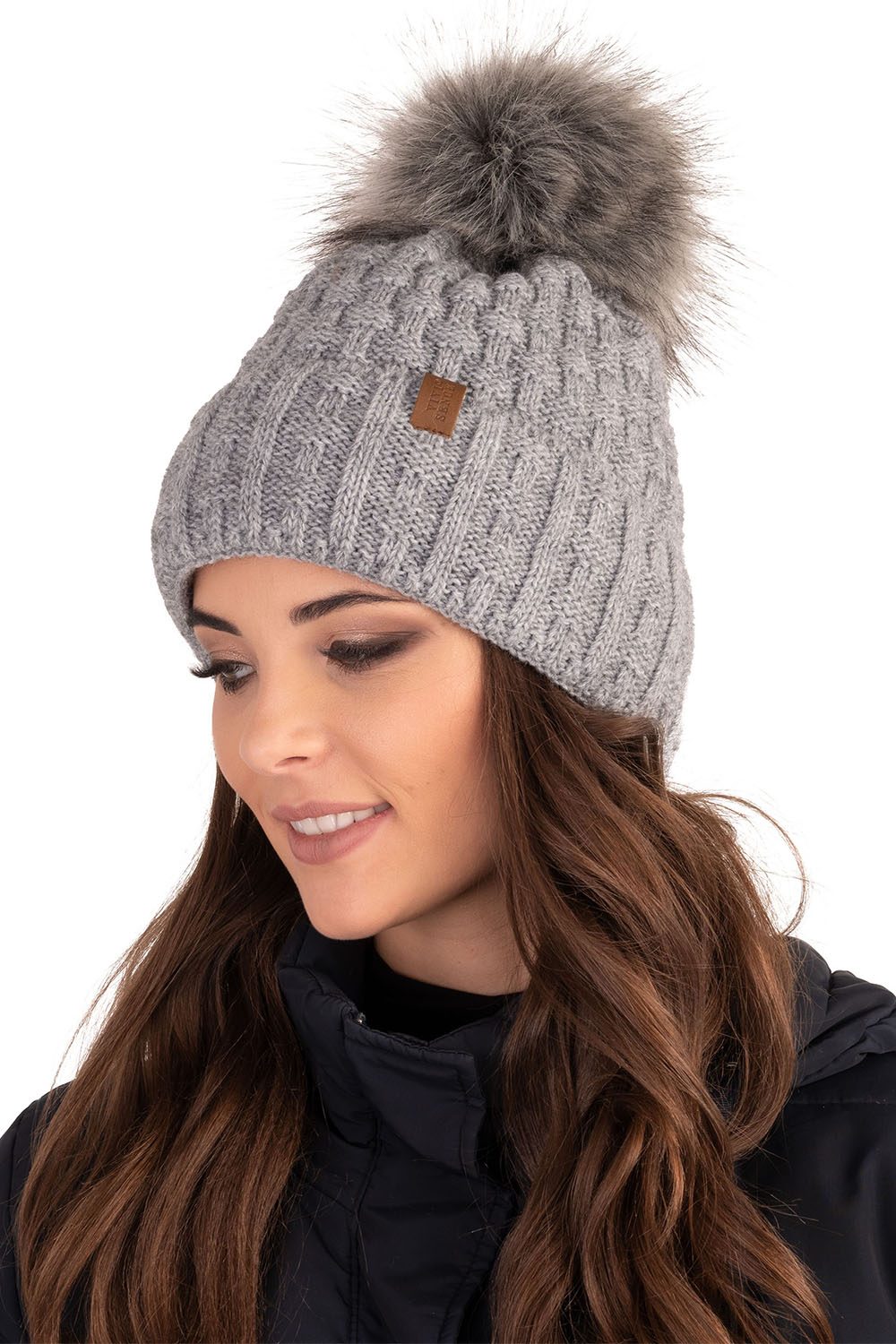 Vivisence Wintermütze mit Bommel Damen Warmes Ideal Für Kalte Wintertage 7015, hellgrau