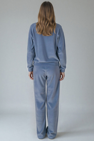 Vivisence Damen Trainingsanzug Set Zweiteiler Aus Velours Mit Sweatshirt Und Hose Lockerer Schnitt Rundhals Seitentaschen Elastischer Bund, Blau