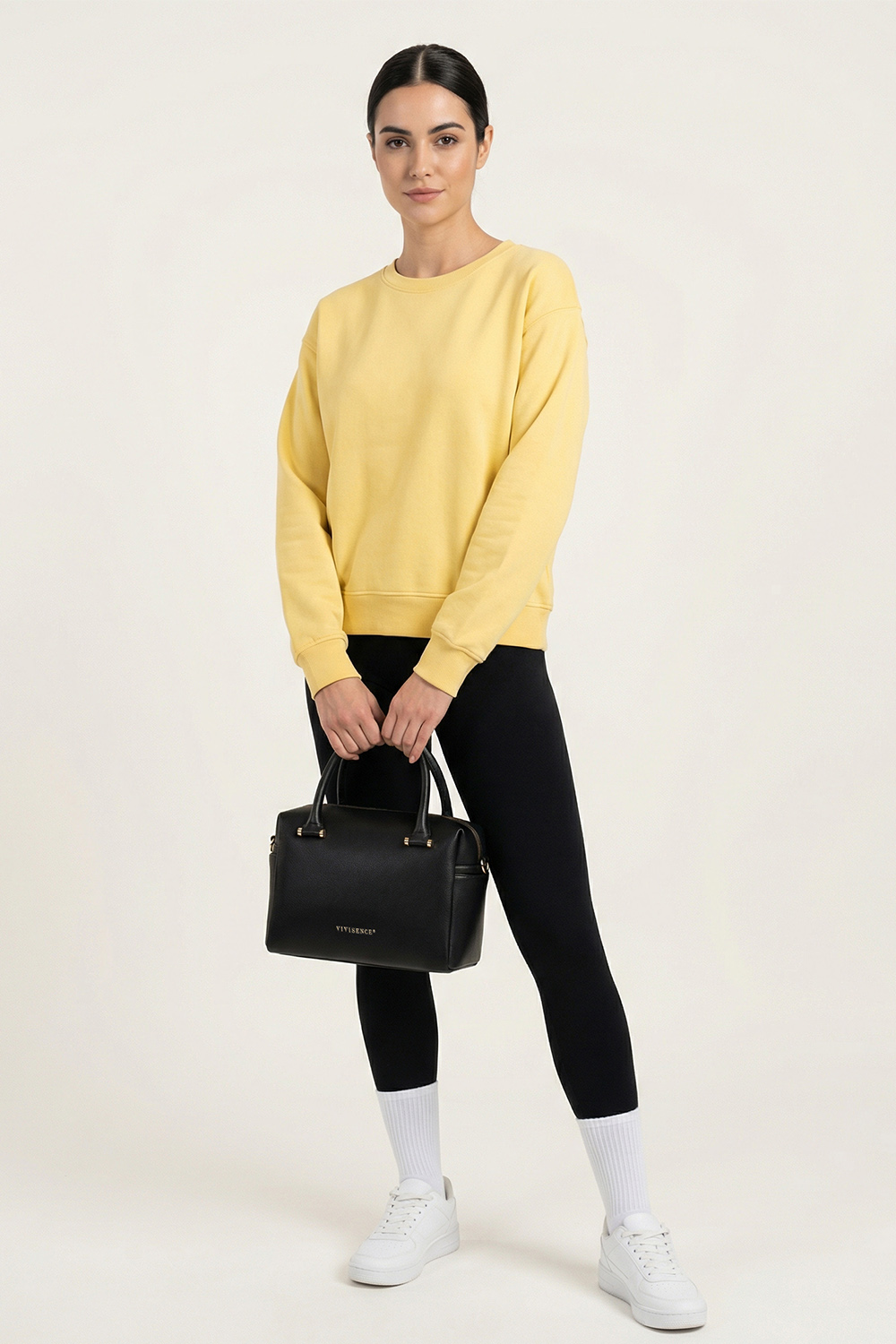 Vivisence Femme Sac À Main Zippé Avec Bandoulière Amovible Pour Le Quotidien, noir