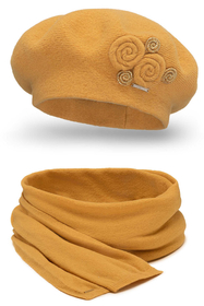 Vivisence Femme Ensemble Élégant Béret Et Écharpe Automne et Hiver En Laine Style Classique Ajustement Parfait Confort Thermique Accessoire Idéal Pour Les Froides Journées 7037Kmpl, miel