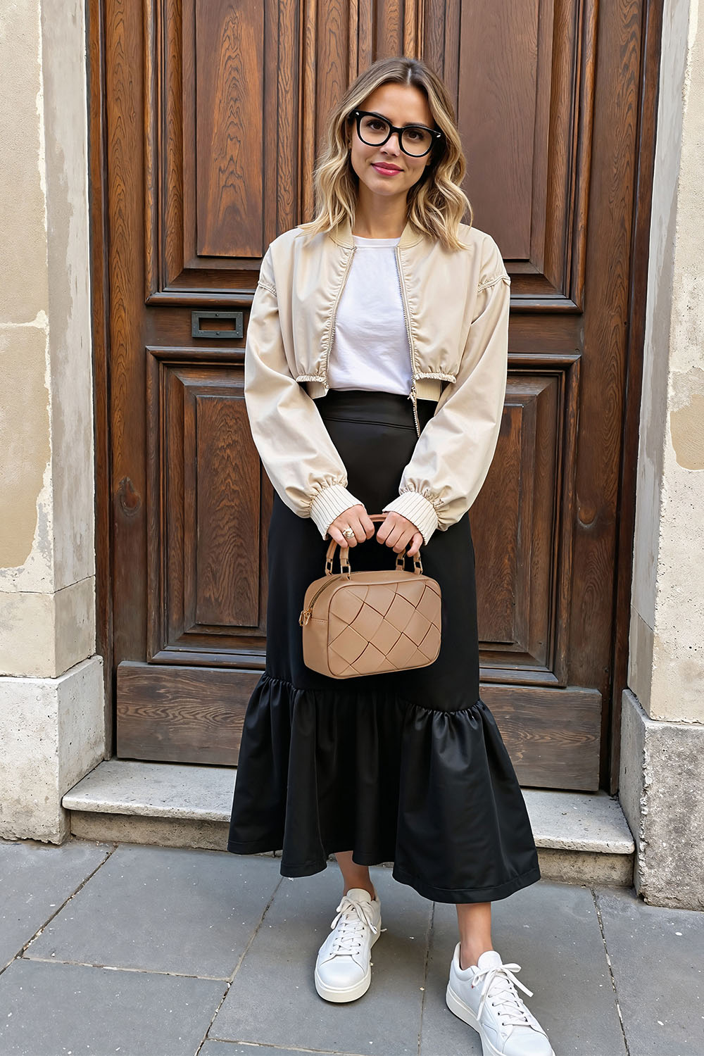 Vivisence Sac Bandoulière Femme Conception Tressée Deux Façons de le Porter, beige