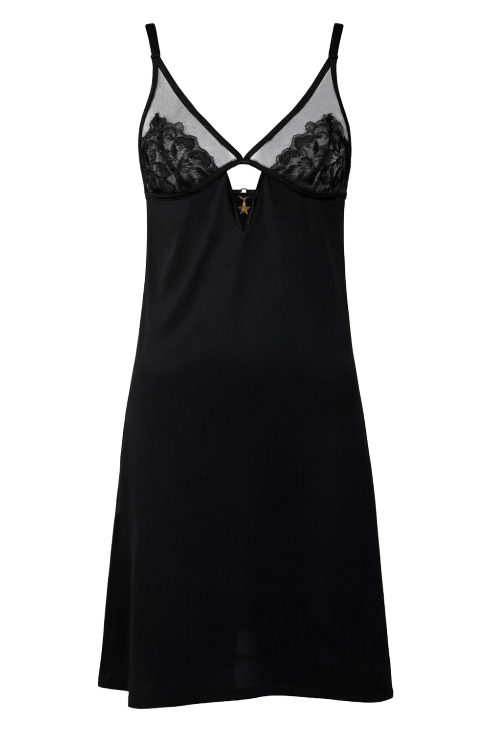 Vivisence Femme Nuisette Dentelle Et Tulle Bretelles Réglables Confort Nocturne, noir