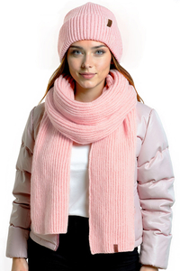 Vivisence Femme Ensemble Bonnet Echarpe Hiver Laine Merinos Douce Chaleur, rose