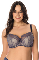 Vivisence Underwired Bra Lace Semi Padded Bra Half-Padded Cups Floral Lace Details Adjustable Straps Side Seam Boning Perfect for Elegant Gift, dark blue