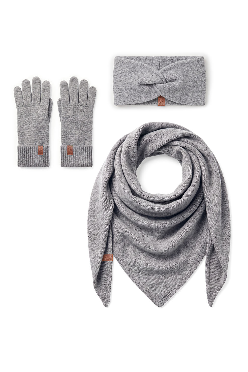 Vivisence Damen Winterset Stirnband Schal Handschuhe weiches Strickmaterial, grau
