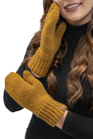 Vivisence Women Winter Hat Scarf And Gloves Set Fleece Lined Soft Knit Warmth, dark yellow