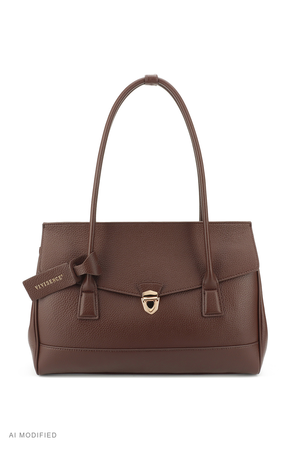 Vivisence T0038 Sac à main femme bandoulière polyuréthane, sac compartiment, marron foncé