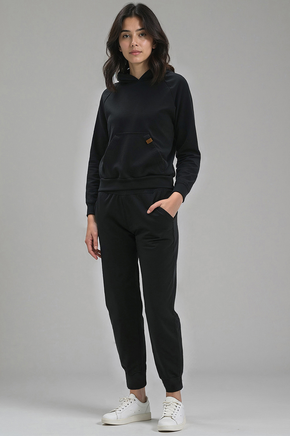 Vivisence Femme Ensemble Survêtement Coton Capuche Poches Confort Quotidien 9203, noir