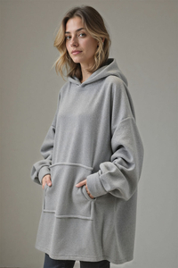 Vivisence Damen Decken Hoodie Baumwolle Mit Tasche Wärme Beim Entspannen Zuhause 5029, hellgrau