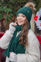 Vivisence Femme Bonnet Et Écharpe Pour l'Automne et l'Hiver À Pompon Chauds Doublés De Polaire Anti-Statique Idéal Pour Les Hommes Élégants Parfait Pour Froides Journées 7015Kmpl, vert