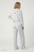 Vivisence Women Tracksuit Set Zip Hoodie And Pants Soft Cotton For Daily Comfort, grey melange