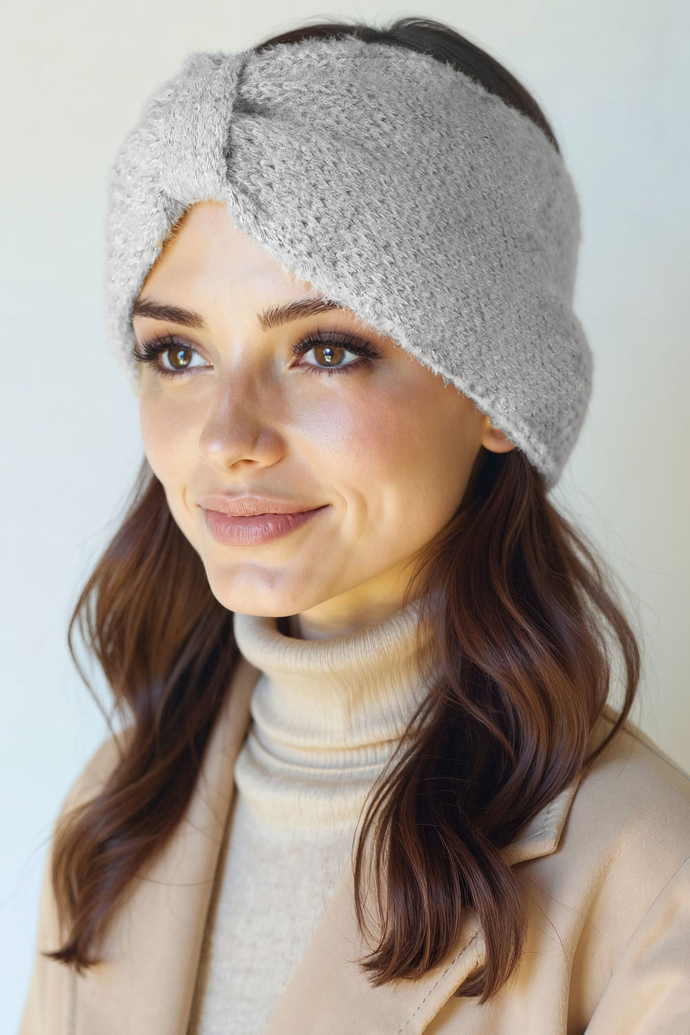 Vivisence Femme Bandeau Tricot Doux Avec Nœud Torsadé Confort Et Chaleur, gris