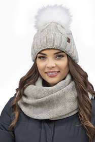 Vivisence Stylish Women's Winter Set Including Pompom Hat And Cozy Snood Scarf Made From Soft And Warm Fabric Smooth Fleece Lining Ideal For Cold Days, beige melange