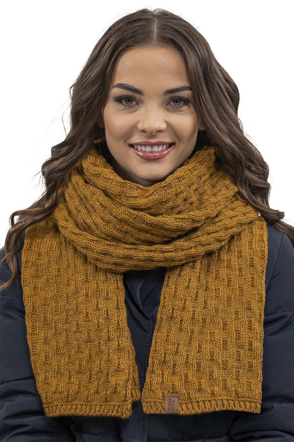 Vivisence Femme Ensemble Bonnet Pompon Écharpe Moufles Chaud Hiver Élégant, jaune foncé