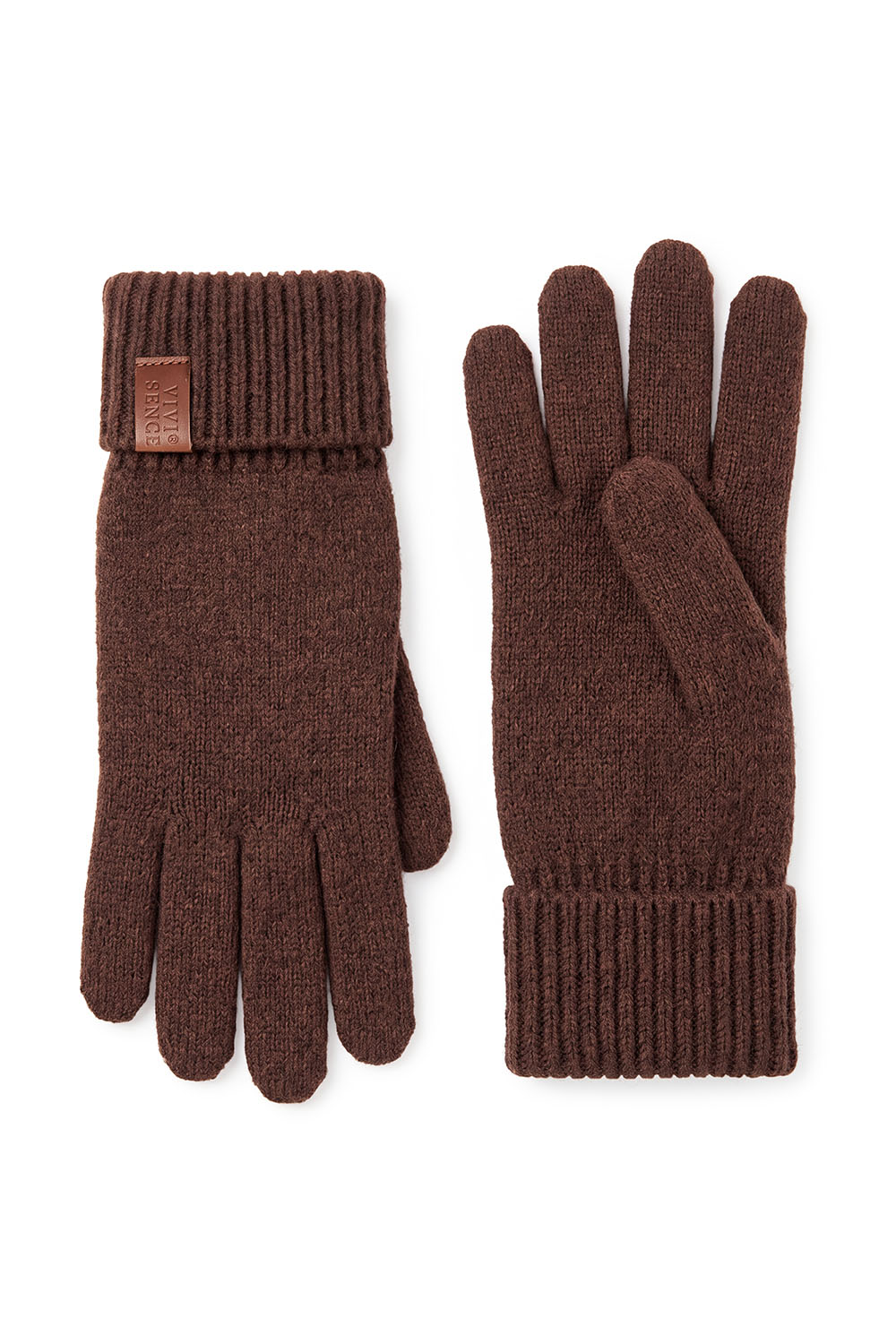 Vivisence gants femme tricotés avec poignet côtelé chauds et extensibles, brun