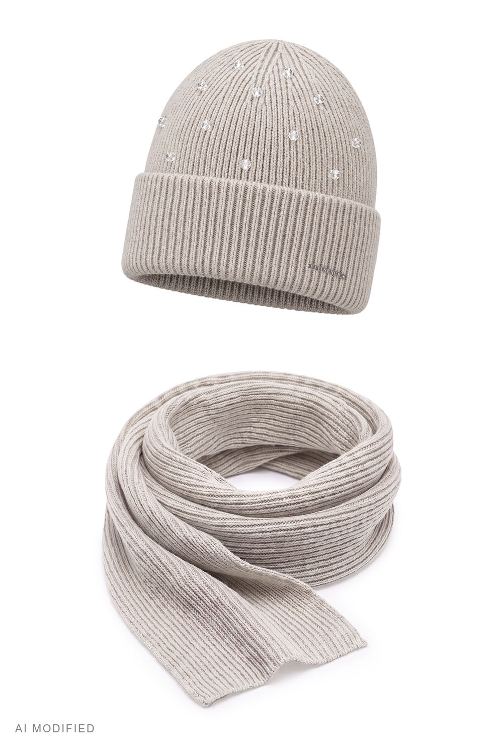 Vivisence Damen Set Mütze Schal Merinowolle Kaschmir Winteraccessoires, beige