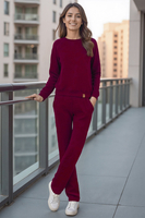Vivisence Pantalon De Survêtement Femme Confortable Taille Élastique Jambes Larges Poches Latérales Tissu Doux Coton Mélangé Pour Sport Maison Balade Détente Quotidienne 9102, bordeaux