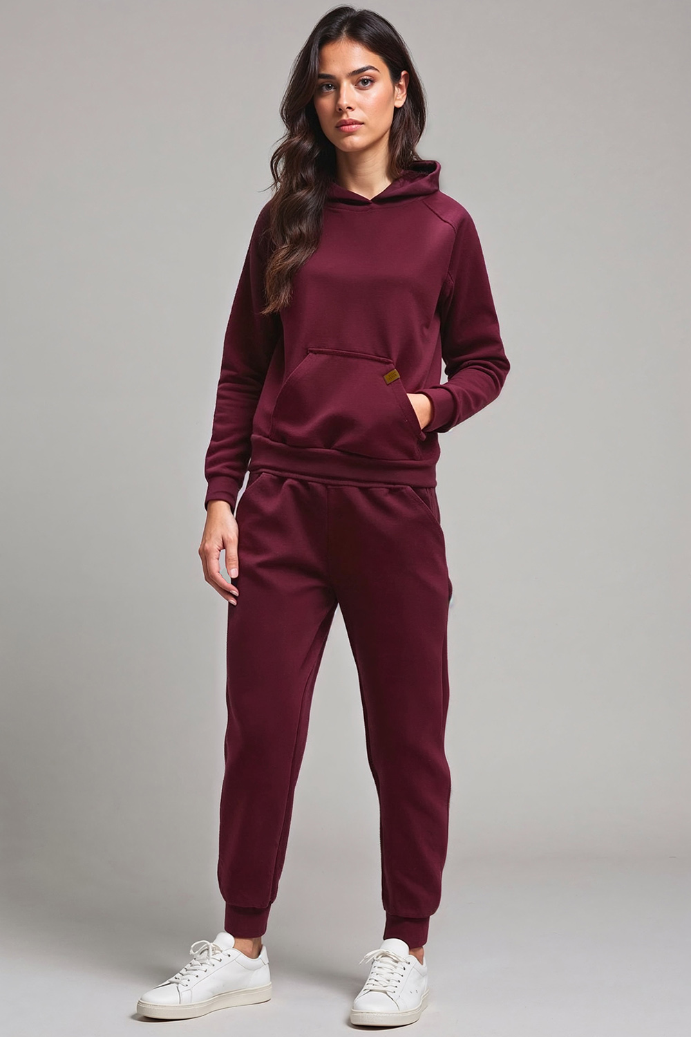 Vivisence Femme Ensemble Survêtement Coton Capuche Poches Confort Quotidien 9203, bordeaux