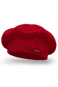 Vivisence Baskenmütze Damen Elegant Blume Warm Herbst Winter Accessoire 7006, rot