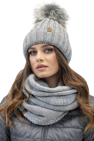 Vivisence Damen Bommelmütze Winter Fleecefutter Bommel Perfekte Passform 70100, hellgrau