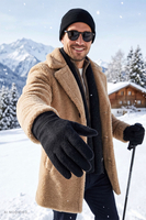 Vivisence Herren Strickhandschuhe mit Wolle, klassischer Schnitt, schwarz