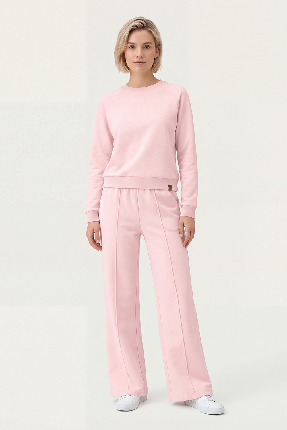 Vivisence Women’s 2 Piece Lounge Set, Crew Neck Sweatshirt and Flared Trousers with Pockets, Soft Stretch Co Ord Set, pink