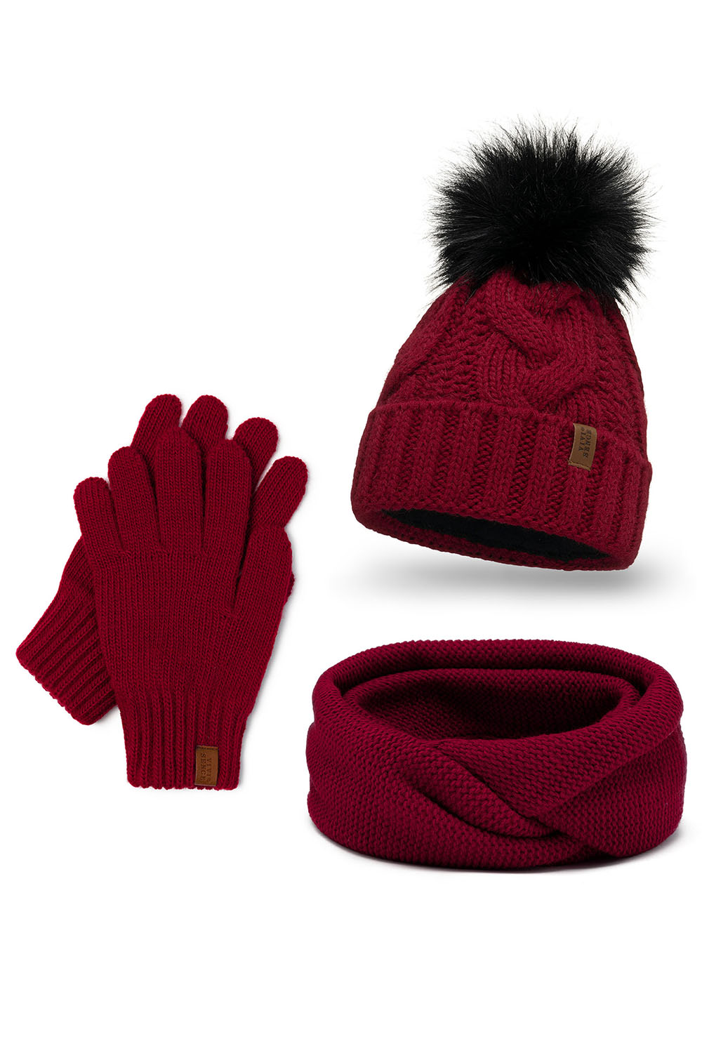 Vivisence Women Winter Hat Scarf And Gloves Set Soft Fleece Lining Cozy Warmth, maroon