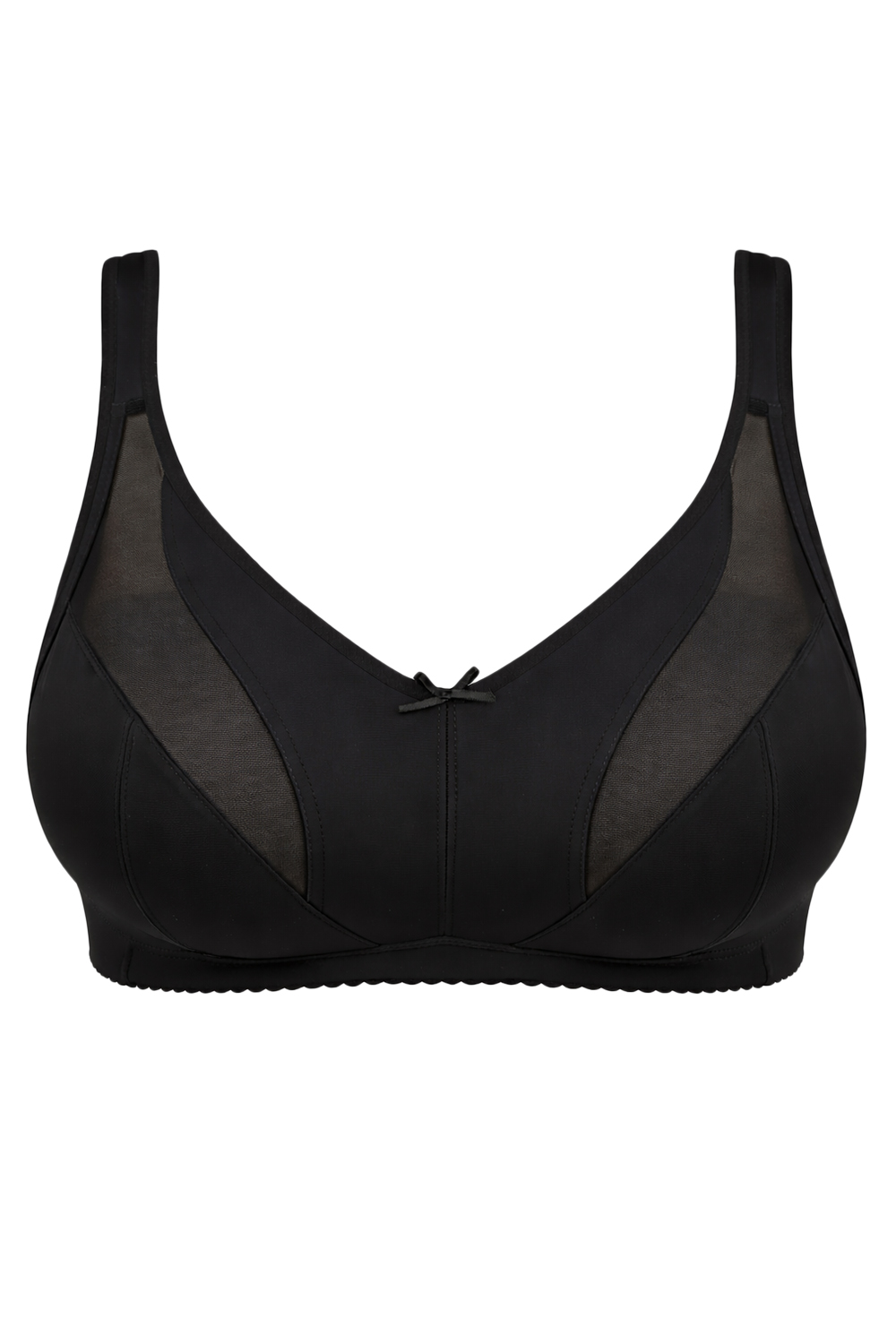 Vivisence Women’s Wirefree Soft Bra, Non Padded Everyday Comfort Bra with Mesh Detail, Adjustable Straps and Natural Support, Black
