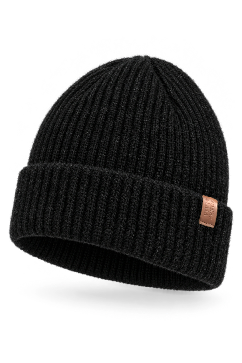Vivisence Damen Beanie mit Umschlag für kalte Tage, schwarz