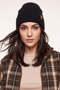 Vivisence Damen Beanie-Mütze mit Umschlagkante, schwarz