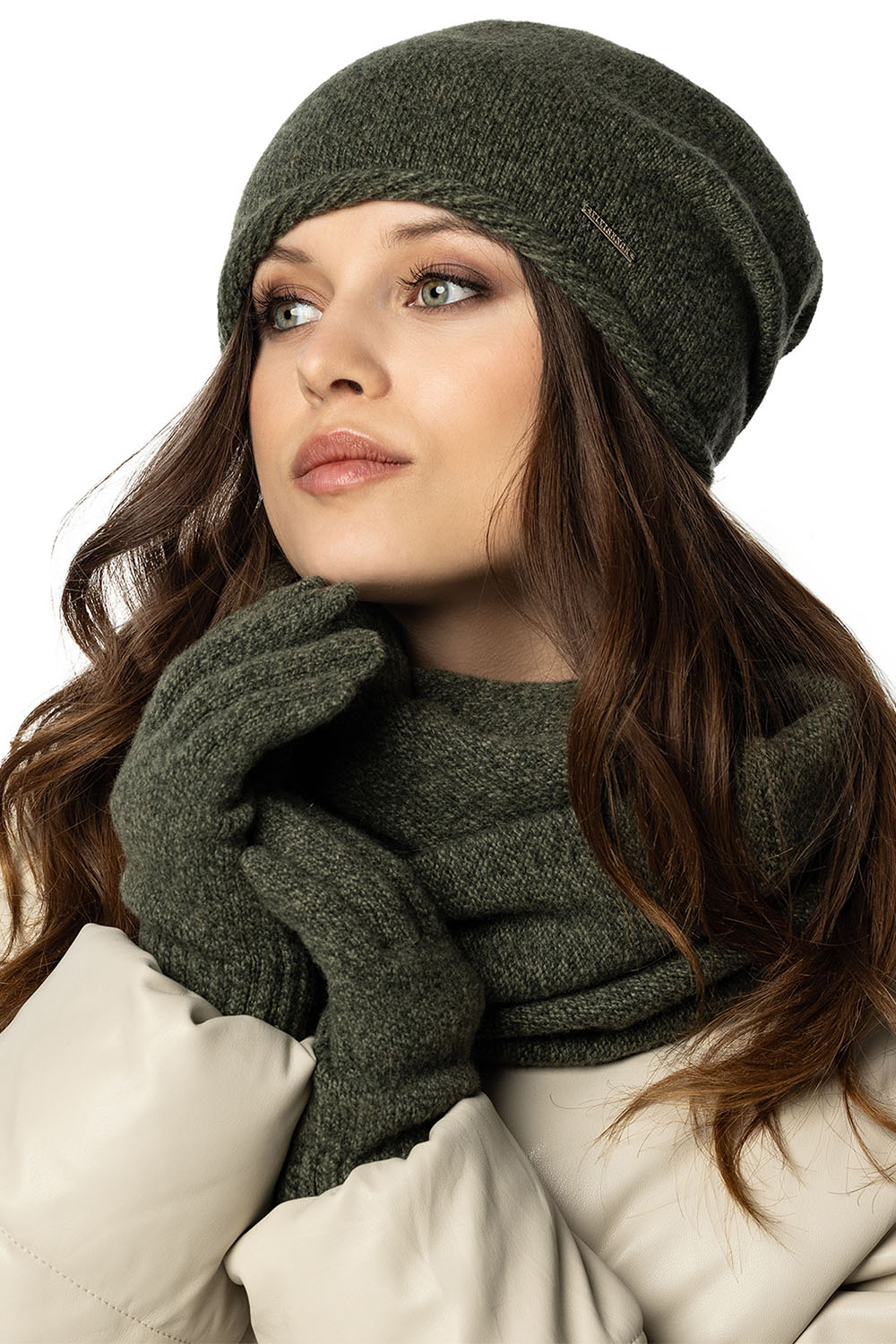 Vivisence Women's Warm Hat Classic Wool Yarn Autumn Winter Extra Style 7087, green melange