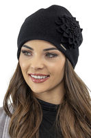 Vivisence Women's Wool Hat With Floral Pleats Antistatic Elegant 7052, black