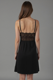 Vivisence Women’s Chemise Nightdress Satin Lace Comfort Fit Silhouette 2041, Black