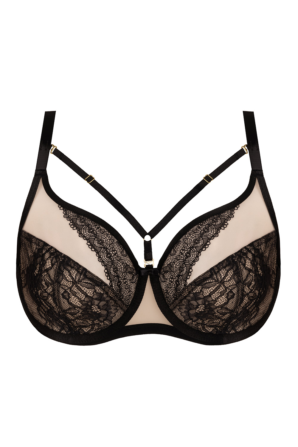 Vivisence Soutien-Gorge Femme Non Rembourré à Armatures Dentelle Florale Jacquard Gasa Bandes Déco Bretelles Réglables Sexy Élégant Lingerie Quotidienne, noir