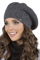 Vivisence Béret Élégant Avec Fleur Pour Femme Chaud Accessoire Automne Hiver 7006, gris foncé