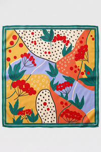 Vivisence Women Silk Scarf Hand Rolled Edges Square Design For Everyday, yellow/green
